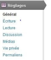 Menu réglage wordpress